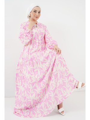 Y.pembe Otantik Desenli Elbise