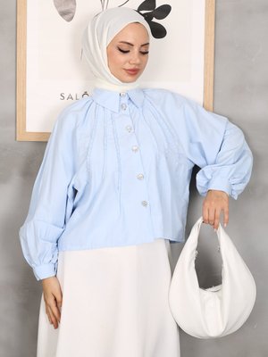 Bebe Mavisi Önü Fırfırlı Gömlek Bebe Mavisi Önü Fırfırlı Gömlek