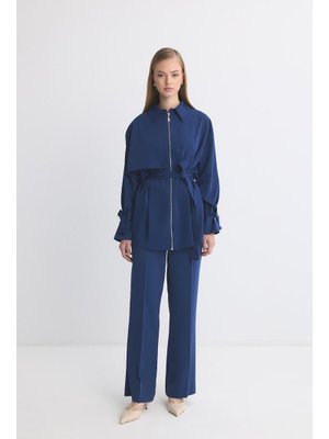 Lacivert Nelli Pelerin Yaka Takım