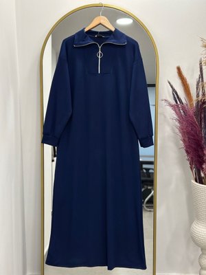 Damla Yarım Fermuarlı Elbise Lacivert Damla Yarım Fermuarlı Elbise Lacivert
