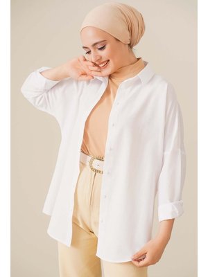 Beyaz Oversize Basic Gömlek Beyaz Oversize Basic Gömlek