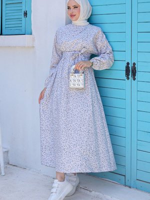 Çiçek Desenli Elbise Gri Çiçek Desenli Elbise Gri