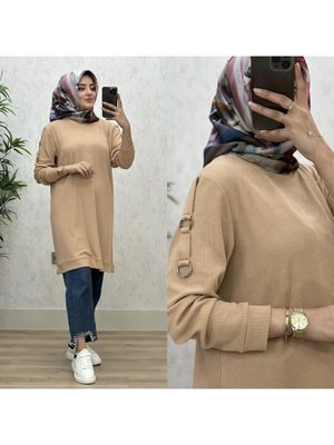 Büyük Beden Kolları Halka Detaylı Fitilli Tunik Büyük Beden Kolları Halka Detaylı Fitilli Tunik