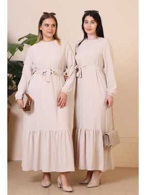 Yazlik Buyuk Beden Pileli Kadin Tesettur Elbise Ayrobin Kumas Taş