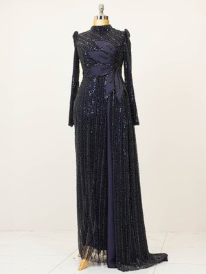 Lacivert Bergüzar Abiye Elbise Lacivert Bergüzar Abiye Elbise