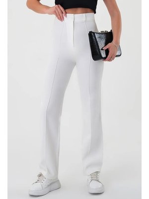 Beyaz Yüksel Bel İspanyol Paça Palazzo Pantolon