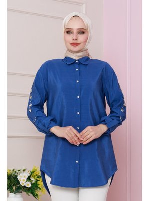 Mavi Kolu Çakım Detaylı Tunik Mavi Kolu Çakım Detaylı Tunik