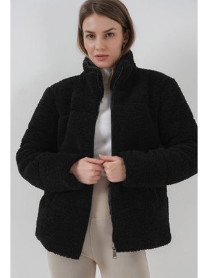 Siyah Astarlı Peluş Mont Siyah Astarlı Peluş Mont