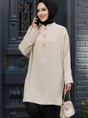 Düğme Detaylı Bej Tunik Düğme Detaylı Bej Tunik