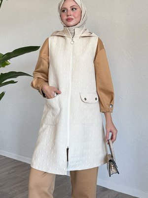 Cepli Kapitone Krem Yelek Cepli Kapitone Krem Yelek