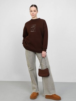 Üç İplik Şardonlu Sweatshirt Acı Kahve Üç İplik Şardonlu Sweatshirt Acı Kahve