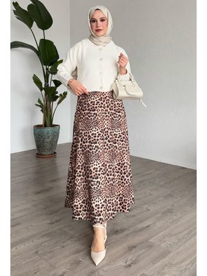Leopar Desen Beli Lastikli Bej Etek Leopar Desen Beli Lastikli Bej Etek