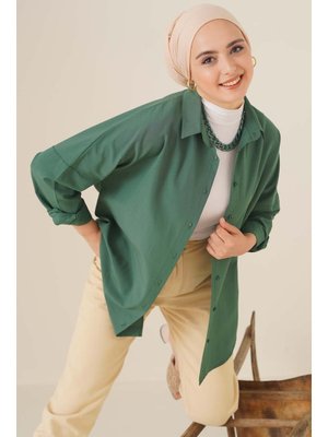 Zümrüt Yeşili Oversize Basic Gömlek Zümrüt Yeşili Oversize Basic Gömlek