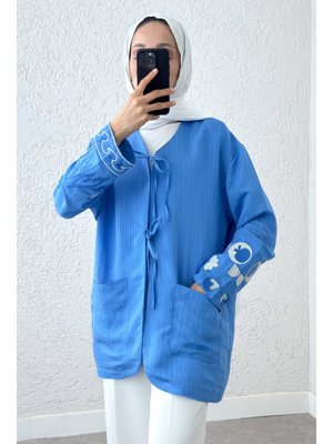 Mavi Kolu Nakışlı Kimono Mavi Kolu Nakışlı Kimono