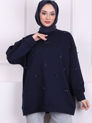 Lacivert Fiyonk Detaylı Modal Sweatshirt Lacivert Fiyonk Detaylı Modal Sweatshirt