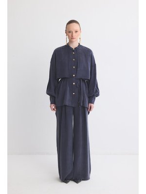 Lacivert Elena Pelerinli Doğal Pamuklu Takım