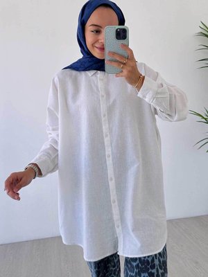 Oversize Keten Gömlek Beyaz Oversize Keten Gömlek Beyaz
