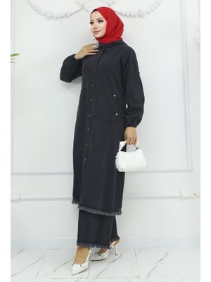 Füme Püskül Detaylı Kot Takım Füme Püskül Detaylı Kot Takım