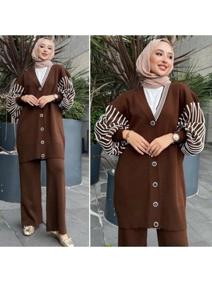 Kahverengi Triko Hırka Takım