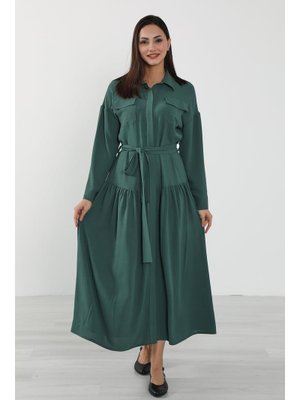 Açık Yeşil Rahat Kesim Aerobin Gömlek Elbise,elb