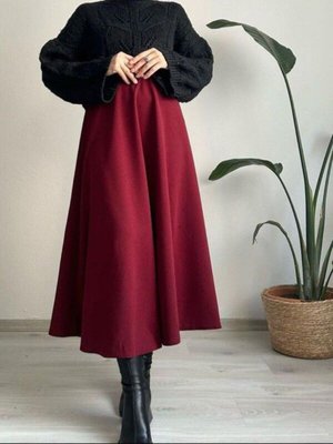 Bordo Puf Kloş Scuba Etek Beli Lastikli Bordo Puf Kloş Scuba Etek Beli Lastikli