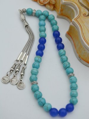 Çok Renkli Turkuaz Ve Ceyt Taşlı Tesbih