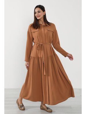 Camel Rahat Kesim Aerobin Gömlek Elbise,elb