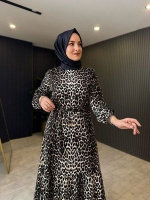 Leopar Desenli Pamuklu Elbise