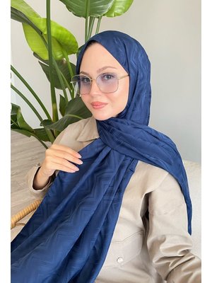 Zikzak Çizgili Lacivert Jakar Şal Zikzak Çizgili Lacivert Jakar Şal
