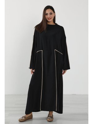 Siyah Rahat Kesim Şerit Detaylı Aerobin Elbise,elb