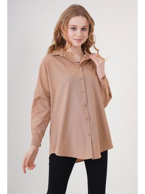 Camel Oversize Uzun Basic Gömlek Camel Oversize Uzun Basic Gömlek