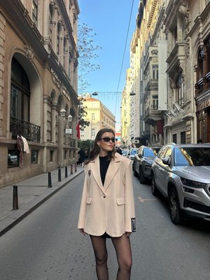 Bej Barkod Armalı Astarlı Blazer Ceket