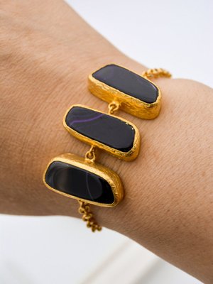 Oniks Taşlı Özel Tasarım El Yapımı Bileklik Altın Rengi