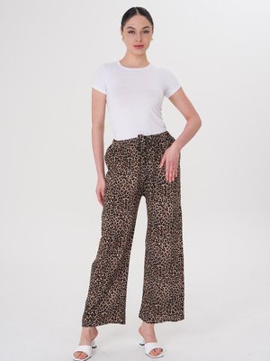 Kahverengi Bol Paça Dijital Baskı Leopar Desenli Viskon Kumaş Pantolon Kahverengi Bol Paça Dijital Baskı Leopar Desenli Viskon Kumaş Pantolon