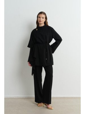 Siyah Martina Kol Volanlı Krep Takım