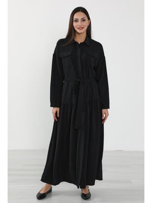 Siyah Rahat Kesim Aerobin Gömlek Elbise,elb