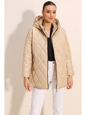 Bej Kapüşonlu Kapitone Mont Bej Kapüşonlu Kapitone Mont