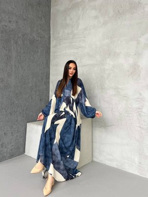 Tesettür Desenli Lacivert Ekru Viskon Elbise