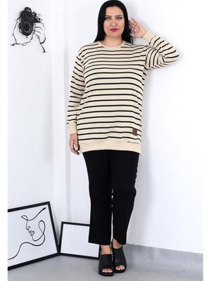 Büyük Beden İki İplik Siyah Çizgili Tunik