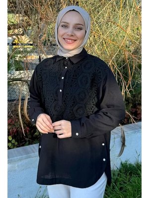 Siyah Önü Dantel Detaylı Tunik