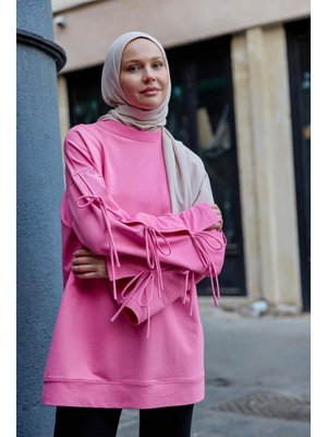Pembe Kolu Bağcık Detaylı Tunik