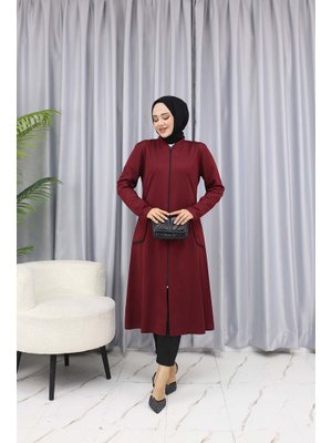 Bordo Biye Detaylı Fermuarlı Kap