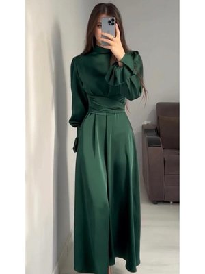 Volan Kol Detaylı Saten Abiye Elbise