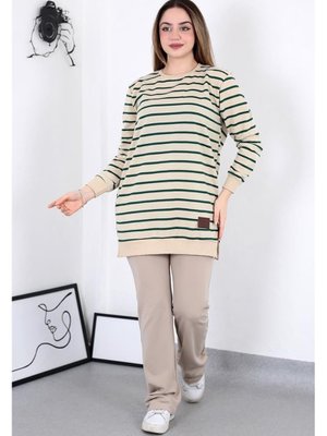 Zümrüt Yeşili Çizgili Tunik