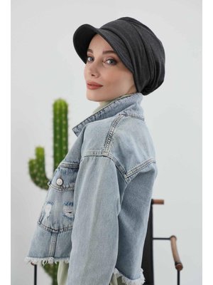 73rb Antrasit Melanj Siperlikli Şapka Bone,b 73rb Antrasit Melanj Siperlikli Şapka Bone,b