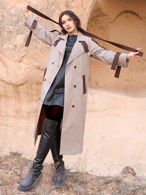 Kahve Nidal Kadın Oversize Trençkot Vizon