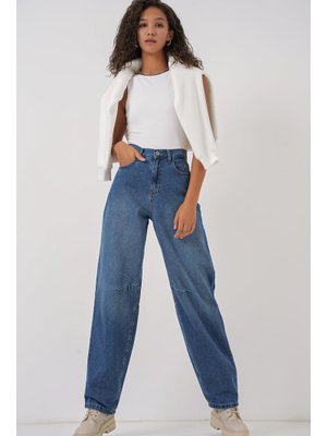 Lacivert Yüksek Bel Baggy Kot Pantolon Lacivert Yüksek Bel Baggy Kot Pantolon