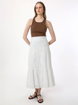 Ekru Fisto Kumaşlı Kesikli Şık Etek