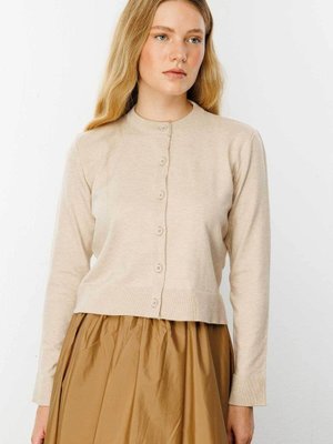 Premium Bisiklet Yaka Taş Triko Hırka