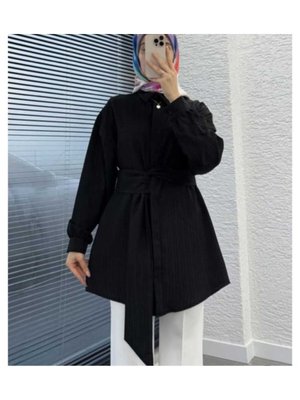 Kadın Beli Kuşaklı Flamlı Gömlek